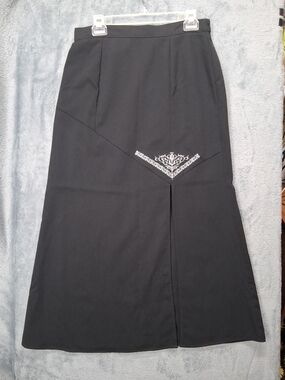 Elegant Black Maxi Skirt with Subtle Embroidered Accent & Front Vent